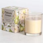 Kvapnioji žvakė stiklinėje NATURE GREEN H9,5cm, prancūziška kriaušė ir frezijos
