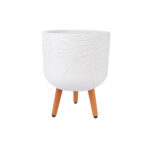 Augalų laikiklis SKY FERN D30xH39,5cm, baltos spalvos, su medinėmis kojelėmis