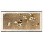 Paveikslas su rėmu 60x120cm, paukštis ant aukso