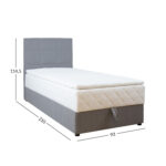 Kontinentinė lova LEVI 90x200 cm, su čiužiniu, pilka - Image 6