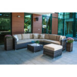 Sodo baldų komplektas DAWSON stalas, kampinė sofa ir pufas - Image 3