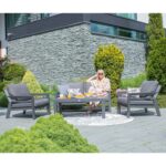 Sodo baldų komplektas TOMSON stalas, sofa ir 2 kėdės, pilkos spalvos