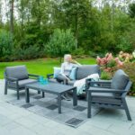 Sodo baldų komplektas TOMSON stalas, sofa ir 2 kėdės, pilkos spalvos - Image 9