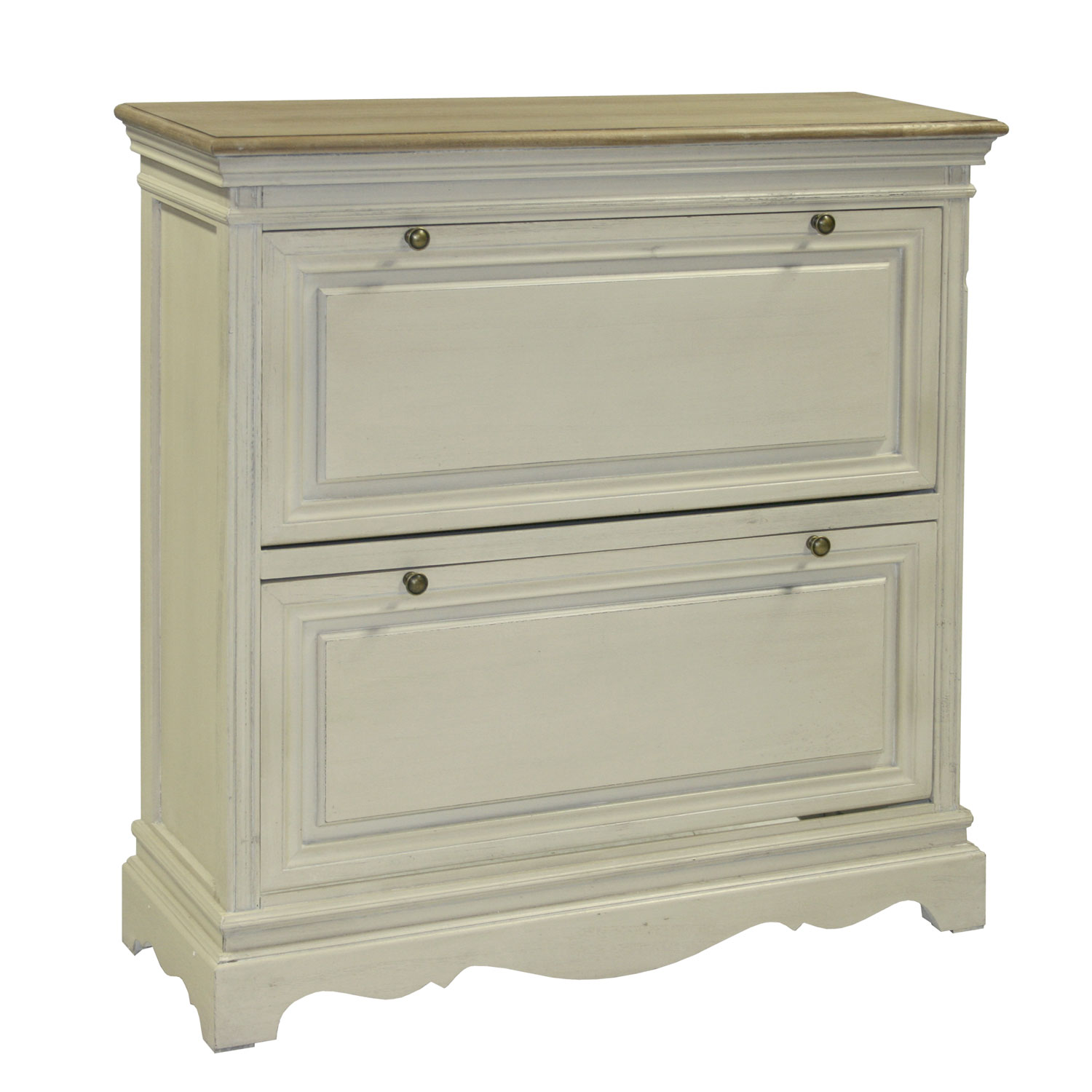 13716 Batų spinta SAMIRA 92,5x32xH97cm, antikinė balta/natūrali - Image 1