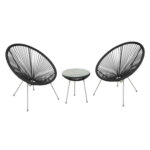 Balkono komplektas COMO stalas, 2 kėdės, juodas