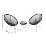 Balkono komplektas COMO stalas, 2 kėdės, juodas - Image 3