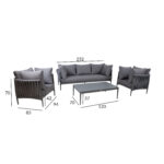 Sodo baldų komplektas BREMEN stalas, sofa, 2 kėdės, pilkos spalvos - Image 3