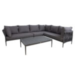 Sodo baldų komplektas BREMEN stalas, kampinė sofa, pilka