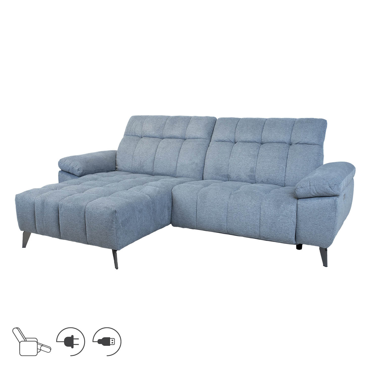 17464 Kampinė sofa LUZERN LC, elektrinis atsilenkiantis minkštasuolis, melsvai pilka - Image 1