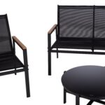 Sodo baldų komplektas CANAAN stalas, suolas ir 2 kėdės, juodos spalvos - Image 7