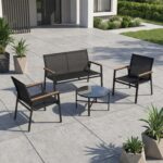 Sodo baldų komplektas CANAAN stalas, suolas ir 2 kėdės, juodos spalvos - Image 8