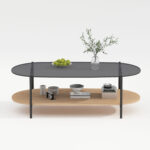 Kavos staliukas CINDY 120x55xH40cm, pilkas stiklas/melamino ąžuolas - Image 2