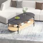 Kavos staliukas CINDY 120x55xH40cm, pilkas stiklas/melamino ąžuolas - Image 5