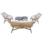 Sodo baldų komplektas HELSINKI 2 stalai, sofa, 2 kėdės, smėlio spalvos - Image 6