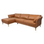 Kampinė sofa COLLINS LC, konjako rudos spalvos oda