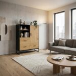 Komoda AMSTERDAM 100x40xH140cm, ąžuolas/juoda - Image 10