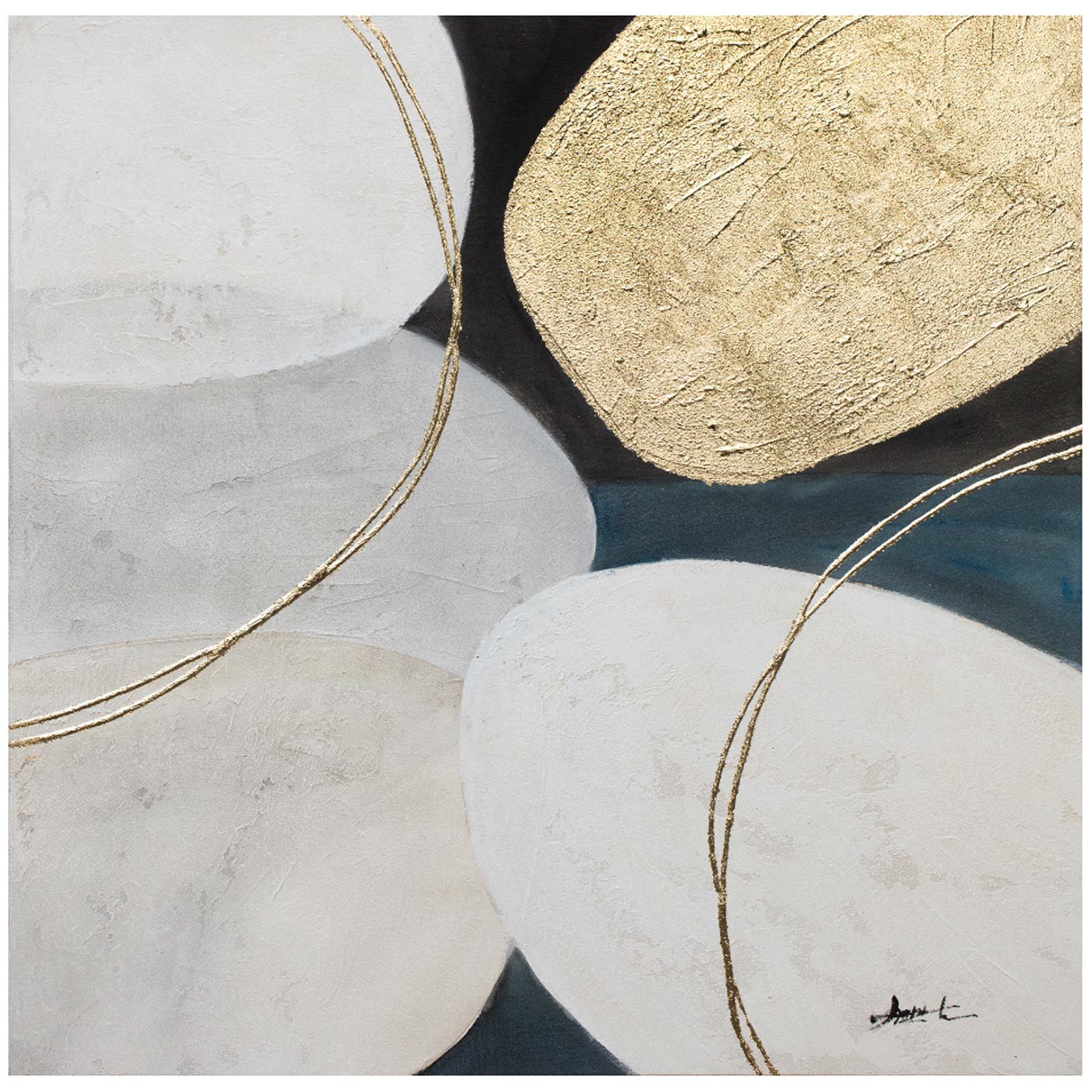 87587_02 Aliejinė tapyba 70x70cm, aukso/baltos spalvos 2 - Image 1