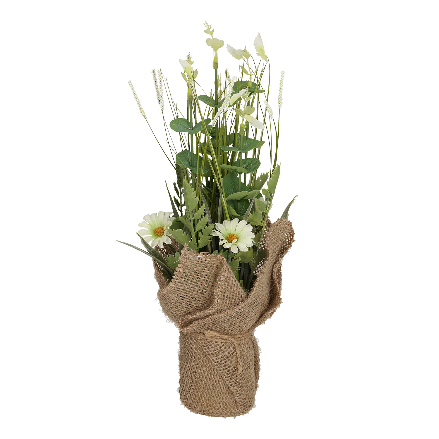 88689 Dirbtinė gėlė GARDEN H35cm, baltas margainis, žolė su vazonu - Image 1