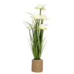 Dirbtinė gėlė GARDEN H70cm, balta chrizantema, žolė su vazonu
