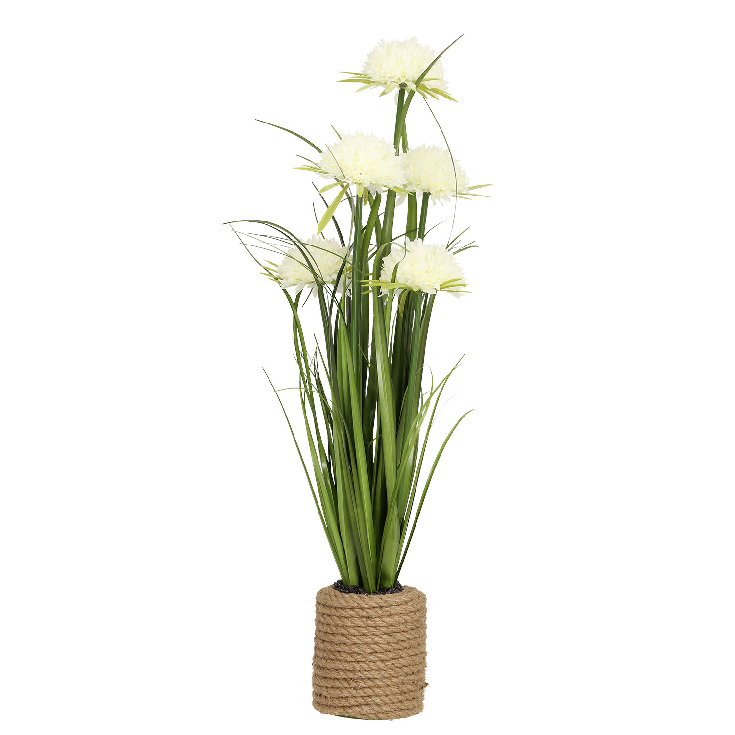 88695 Dirbtinė gėlė GARDEN H70cm, balta chrizantema, žolė su vazonu - Image 1