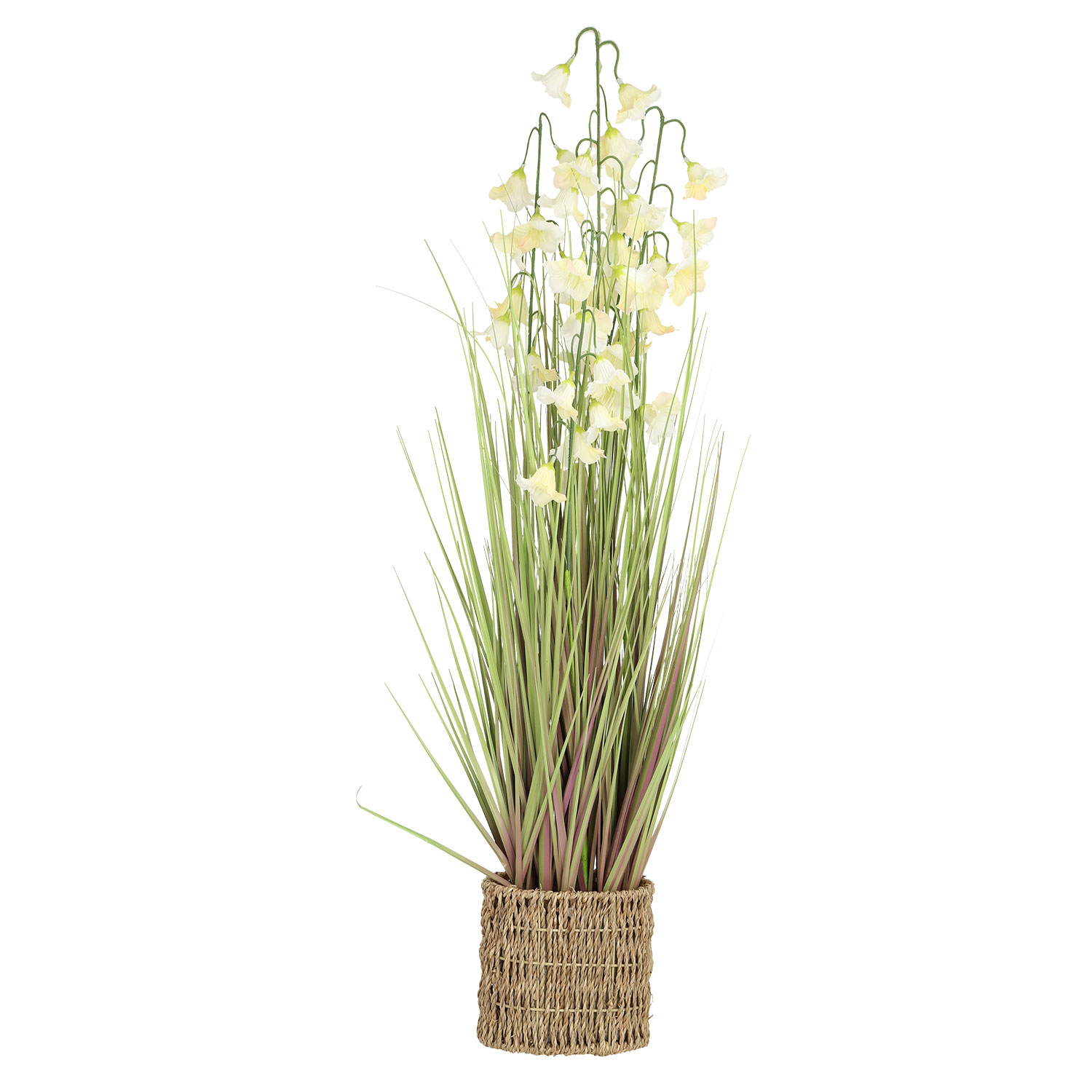 88698 Dirbtinė gėlė SODE H87cm, balta campanula, žolė su vazonu - Image 1