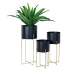 Gėlių stovas DEIA BLACK M 21,5×20,5xH47cm, juodas/auksinis - Image 3