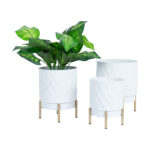 Gėlių vazonas DEIA D18xH24cm, baltos/auksinės spalvos - Image 2