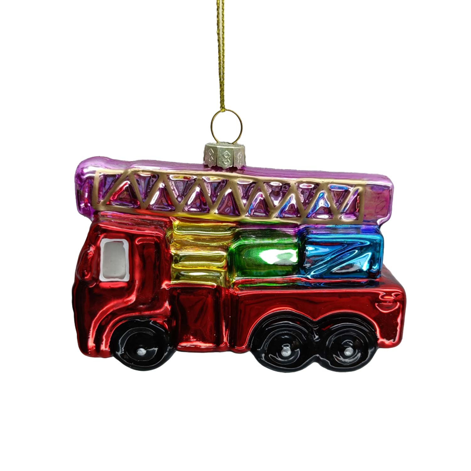 89043 Kalėdinis papuošalas JOY FIRETRUCK 10cm, stiklas - Image 1