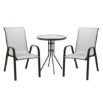 Sodo baldų komplektas DUBLIN stalas ir 2 kėdės, sidabriškai pilkos spalvos