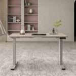 Rašomasis stalas ERGO OPTIMAL su 2 varikliais 140x80x62-127 cm, pilkšvai baltas/sidabriškai pilkas - Image 5