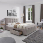 Lova DUKE su čiužiniu HARMONY DUO 160x200 cm, smėlio spalvos