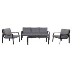 Sodo baldų komplektas LONA stalas, sofa ir 2 kėdės, pilkos/juodos spalvos - Image 2