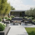 Sodo baldų komplektas FELINO stalas, sofa ir 2 kėdės, juodos spalvos - Image 6