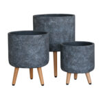 Augalų laikiklis SKY EDEN D27xH32,1cm, tamsiai pilkos spalvos, su medinėmis kojelėmis - Image 2