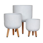 Augalų laikiklis SKY FERN D30xH39,5cm, baltos spalvos, su medinėmis kojelėmis - Image 2